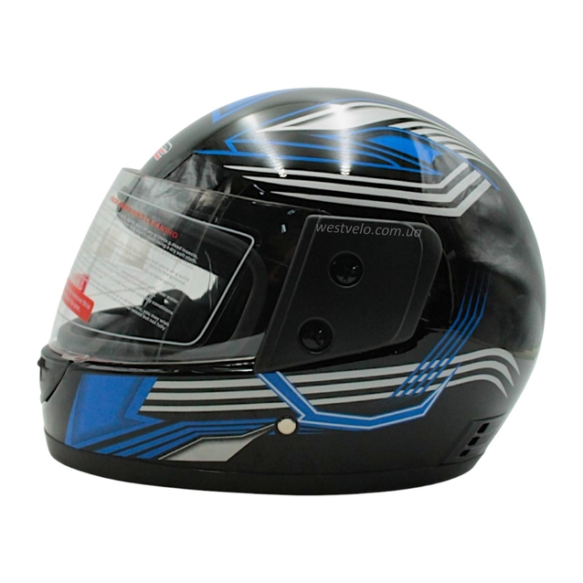 Мото шолом, закритий (S 55-56) F2 чорно-синій глянець, (825-3) фото westvelo.com
