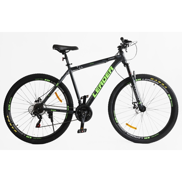 Велосипед 29 ST Corso «LEADER» LD-44800 сталь 21", (к-т SHIMANO) чорно-салатовий фото westvelo.com