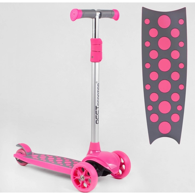 Самокат дитячий 3-х колісний, Best Scooter LK-61022 сіро-рожевий, колеса PU Ø120mm/80mm зі світлом, знімне кермо