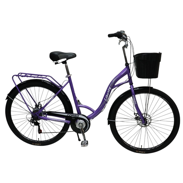 Міський велосипед 28 ST Corso «LIBERTY» LR-28112 сталь 20", (к-т SHIMANO) фіолетовий + кошик