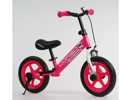 Велобіг 12 Corso, колеса - EVA (піна), сталева рама 28631 ручне гальмо, рожевий, підставка для ніг, підніжка