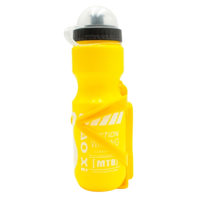 Фляга 650ml. харч.пластик. пластмасова жовта + фляготримач пластик фото westvelo.com