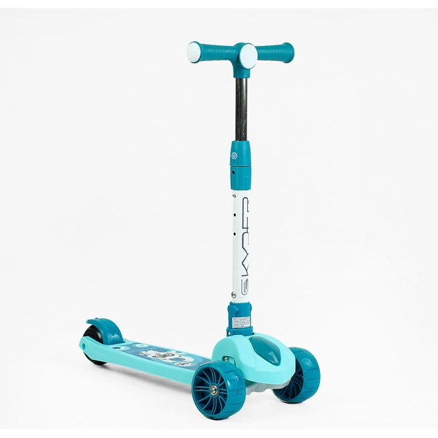 Самокат дитячий 3-х колісний, Skyper SL-2605 блакитно-бірюзовий, колеса PU Ø125mm зі світлом, музика та підсвічування платформи, складне кермо фото westvelo.com