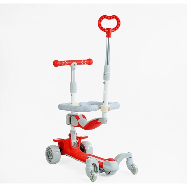 Самокат 5в1 Skyper J-08328, колеса PU 125х40мм зі світлом, укр.озвучування та підсвічування платформи, сіро-червоний фото westvelo.com