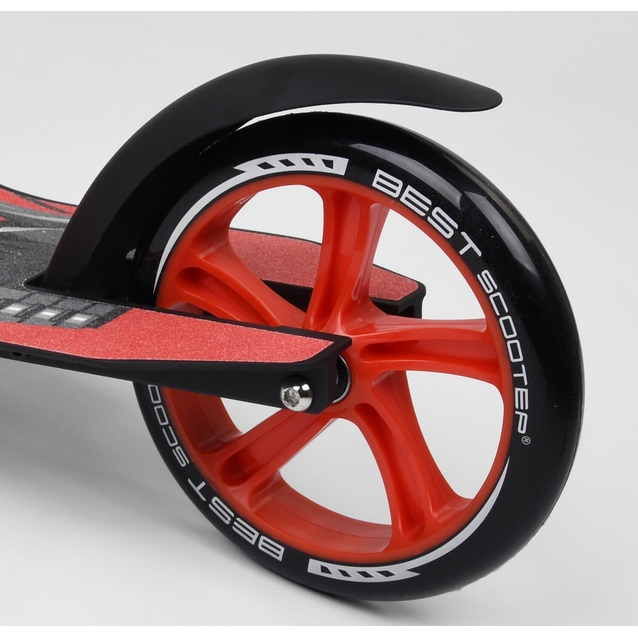 Самокат дитячий 2-х колісний, PU Best Scooter 40860 чорно-червоний, колеса Ø230-200mm, AL, 1 амортизатор, широкий руль, зажим руля фото westvelo.com