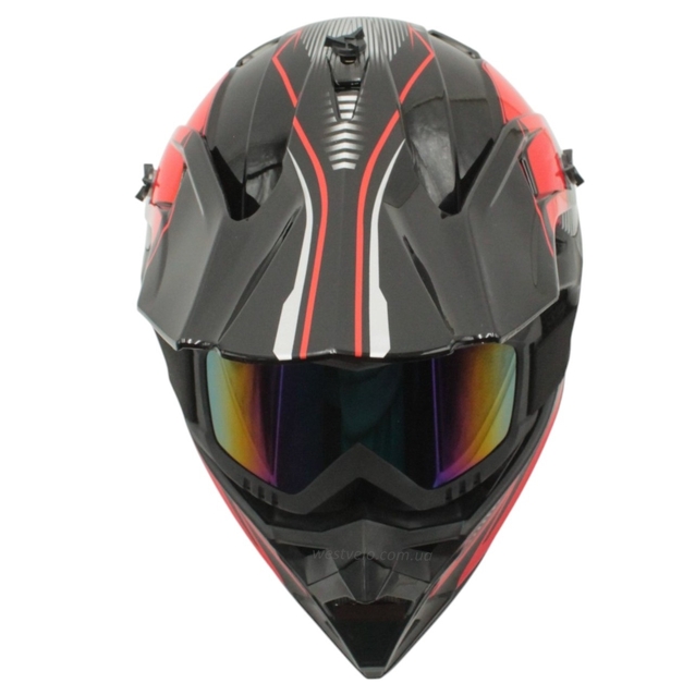 Шолом, закритий крос/ендуро (S) DOT/АТV EDX 023 чорно-червоний глянець з дашком + окуляри фото westvelo.com