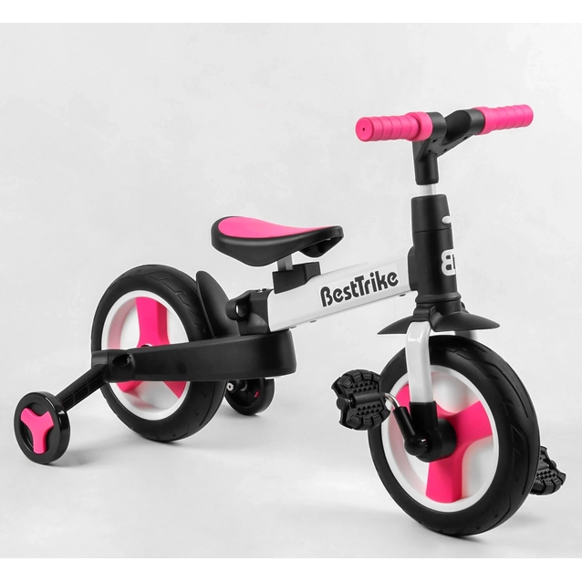 Велобіг-трансформер, 2-кол з батьківською ручкою, PU 10 BestTrike алюміній 55475 біло-рожевий, складний, батьківська ручка, знімні педалі фото westvelo.com