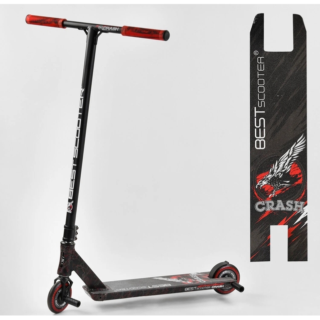 Самокат трюковий Best Scooter «CRASH» 67839 чорно-червоний, HIC-система, пеги, AL диск та дека, колеса PU Ø110mm, ширина керма - 57 см фото westvelo.com