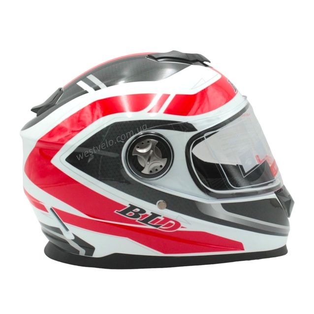 Мото шолом, закритий (S 55-56) BLD-М65 інтеграл, білий глянець з червоно-чорним малюнком фото westvelo.com