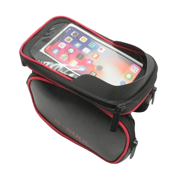 Сумка на раму B-SOUL 2x-стороння + місце для телефону червона фото westvelo.com