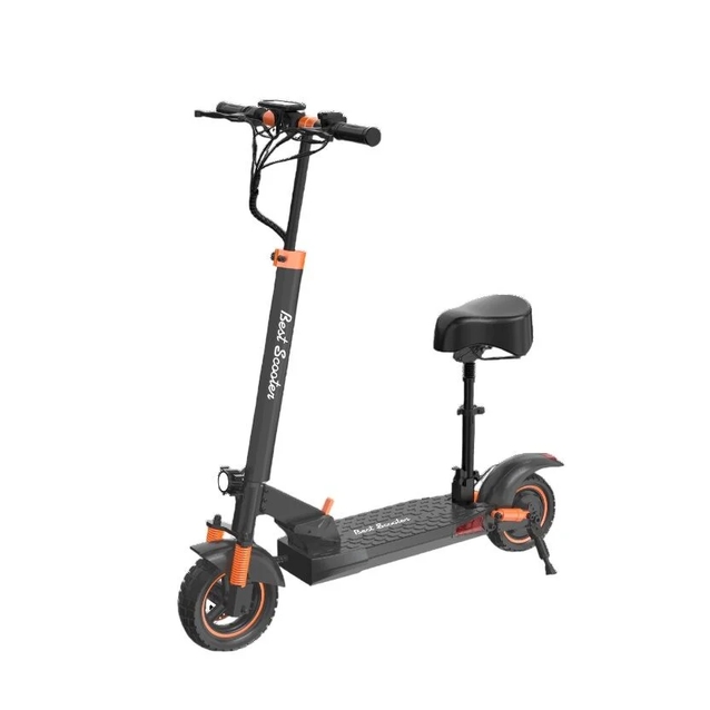 Електросамокат Best Scooter MS-93627 двигун 800W, акумулятор літієвий 48V 17.5Ah з сидінням, складний, колеса 10, чорно-помаранчевий фото westvelo.com