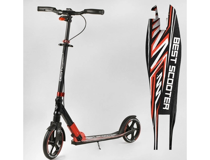 Самокат дитячий 2-х колісний, PU Best Scooter 10304 чорно-червоний, колеса Ø230-200mm, AL, 1 амортизатор передній, ФАРА, затискач керма