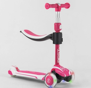 Самокат 2в1 Best Scooter JS-41008/63204 колеса PU 120х80mm зі світлом, сидіння, алюмінієве кермо, рожевий
