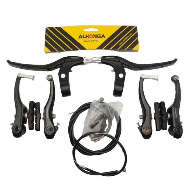 Комплект гальм V-brake ALHONGA алюміній чорний (перед+зад, ручки, троси) фото westvelo.com