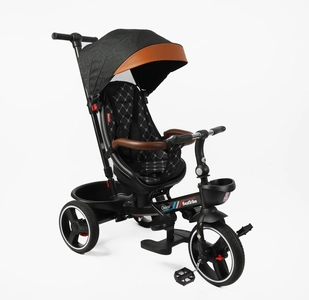 Дитячий велосипед 3-кол з батьківською ручкою, з даш, PU BestTrike «OSCAR» 6390/24-115 чорно-коричневий, поворотне сидіння, кермо складне, кошик, телескопічна ручка