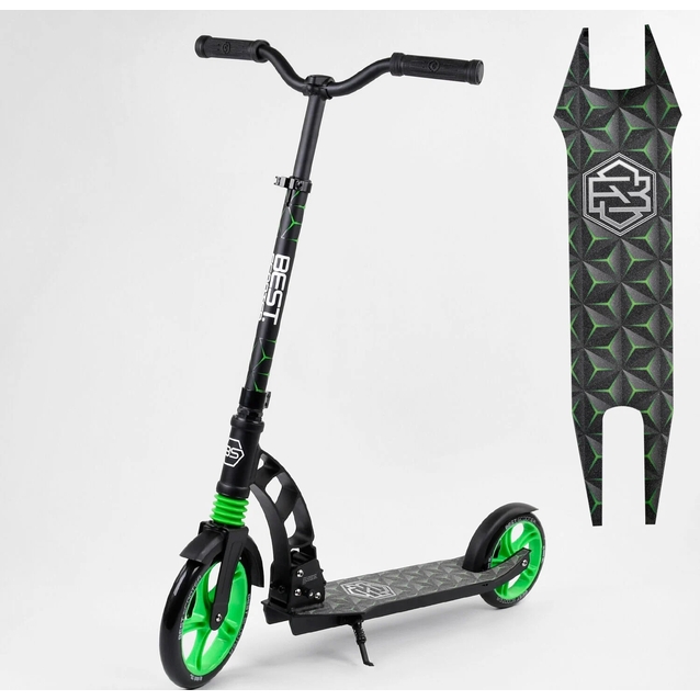 Самокат дитячий 2-х колісний, PU Best Scooter 62798 чорно-салатовий, колеса Ø230-180mm, 1 амортизатор фото westvelo.com