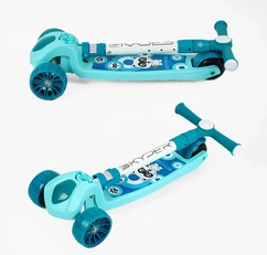 Самокат дитячий 3-х колісний, Skyper SL-2605 блакитно-бірюзовий, зі світлом, музика та підсвічування платформи, кермо складне
