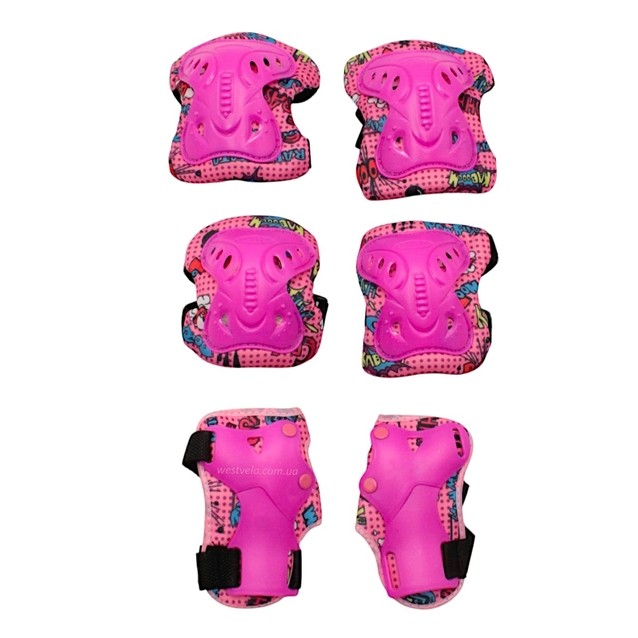 Комплект дитячого захисту у сітці 267, малиновий, графіті фото westvelo.com