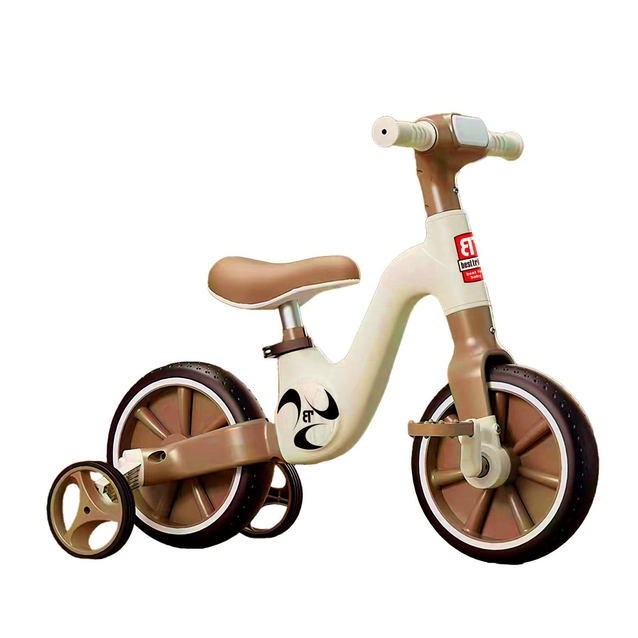 Дитячий велосипед-трансформер 3-х колісний, колеса - EVA (піна) Best Trike BT-16530, біло-коричневий, колеса 10’’, українське озвучування, з’ємні педалі, з’ємні допоміжні бокові колеса