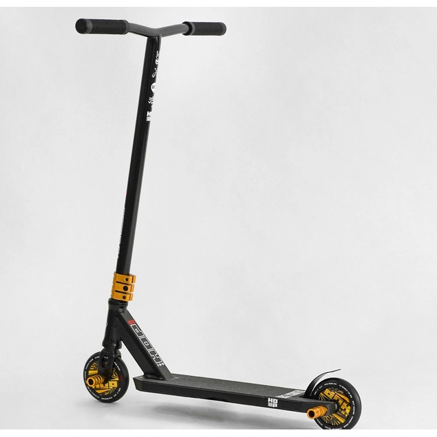 Самокат трюковий Best Scooter «HOP» N-01801 чорно-золотий, HIC-система, пеги, AL диск та дека, колеса PU Ø120mm, ширина керма - 58 см фото westvelo.com