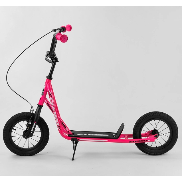 Самокат дитячий 2-х колісний, надувні колеса 12 Corso JT 47117 рожево-чорний, ручне переднє гальмо фото westvelo.com