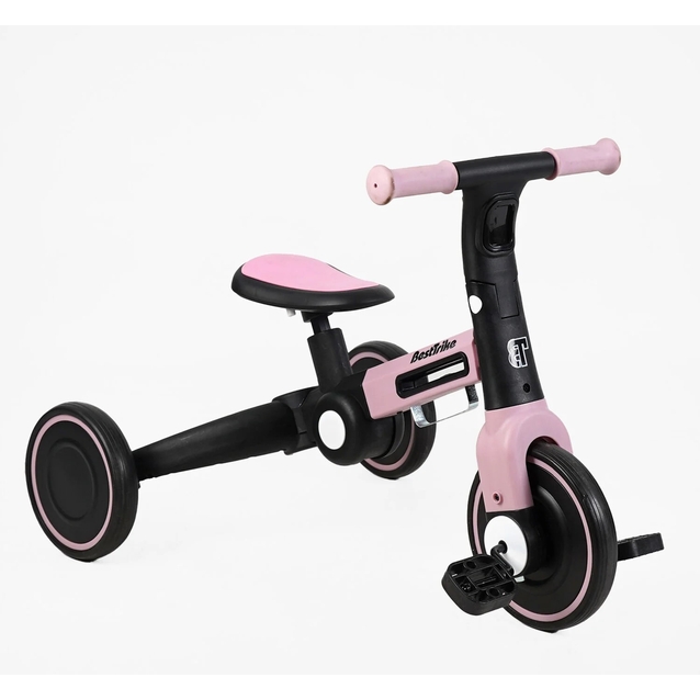 Дитячий велосипед 3-х колісний EVA (піна) Best Trike колеса 8-6, BS-11402 рожевий, нейлонова рама, рама та задні колеса -складні, підсвічування, кошик фото westvelo.com