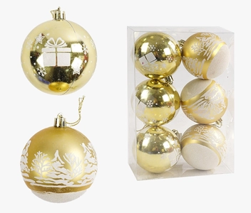 Новорічні прикраси .6 шт, кульки, D = 7,5 см, у слюді (C 67680)