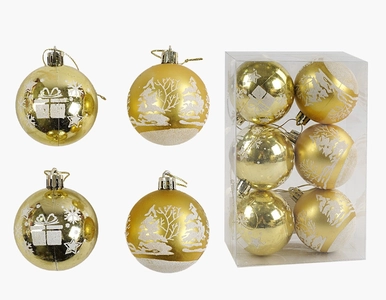 Новорічні прикраси .6 шт, кульки, D = 5,5 см, у слюді (C 67664)