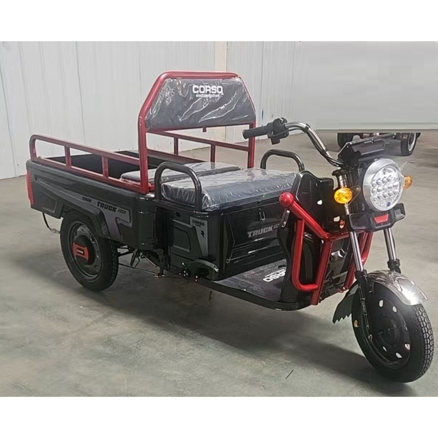 Трицикл вантажний Corso «TRUCK ONE» TR-120047, двигун 800W, акумулятор 60V/32Ah графеновий, чорно-червоний 5 МІСЦЯ + 1 ящик. акум, колеса 12" фото westvelo.com