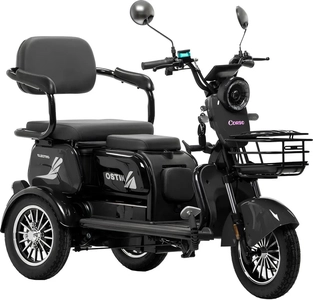 Трицикл Corso «OSTIN» SN-604712, двигун 1000W, акумулятор 72V/23Ah графеновий, чорний + 1 ящик. акум, колеса 10"