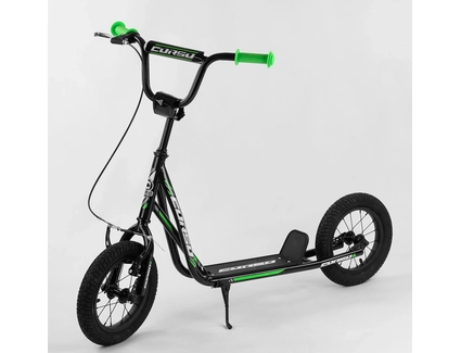 Самокат дитячий 2-х колісний, надувні колеса 12 Corso JT 01019 чорно-салатовий, ручне переднє гальмо