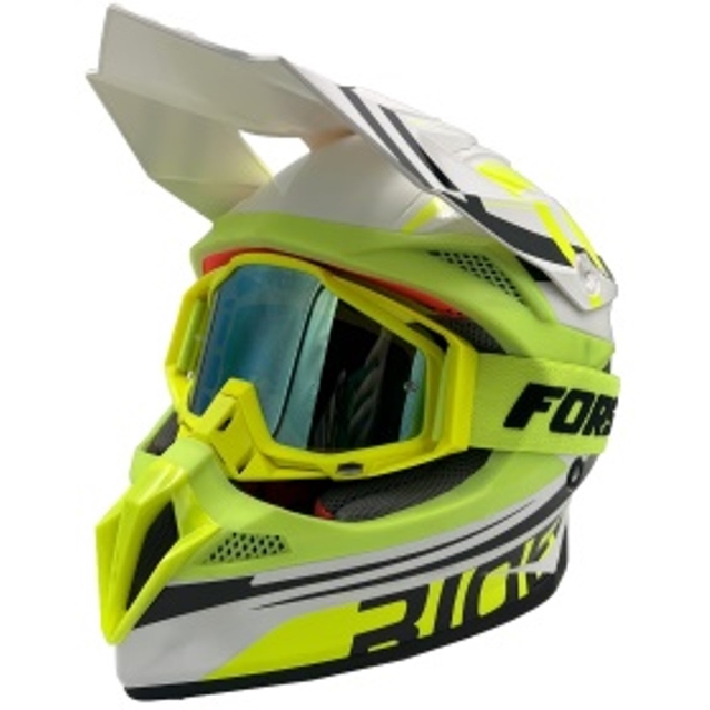 Шолом, закритий крос/ендуро (XXL 61-62) АТV Forsage Rider 030 біло-жовтий глянець з дашком + окуляри фото westvelo.com