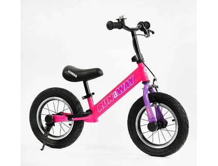 Велобіг 12 Corso надувні колеса, сталева рама «RUN-A-WAY» CV-03348 ручне гальмо, рожево-фіолетовий