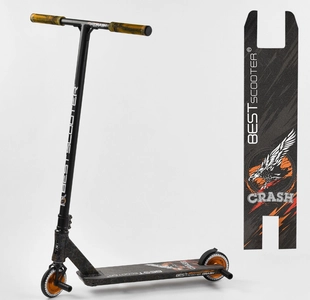 Самокат трюковий Best Scooter «CRASH» 65640 чорно-помаранчевий, HIC-система, пеги, AL диск та дека, колеса PU Ø110mm, ширина керма - 57 см
