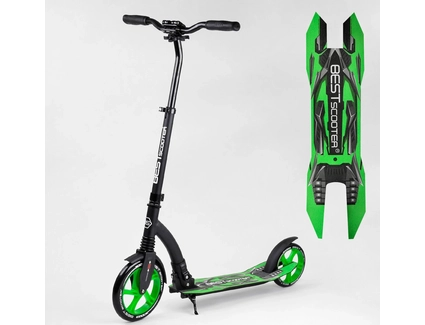 Самокат дитячий 2-х колісний, PU Best Scooter 52266 чорно-салатовий, колеса Ø230-200mm, AL, 1 амортизатор, широкий руль, зажим руля