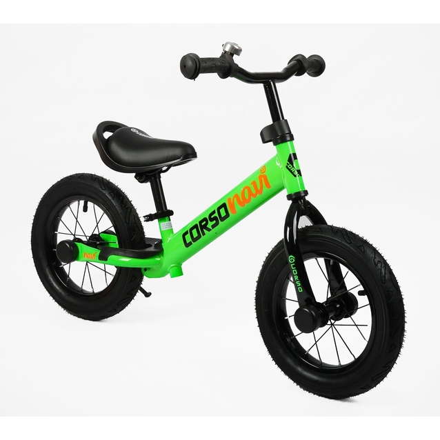 Велобіг 12 Corso надувні колеса, сталева рама «NAVI» NV-67010 салатовий, підніжка, підставка для ніг, дзвіночок фото westvelo.com