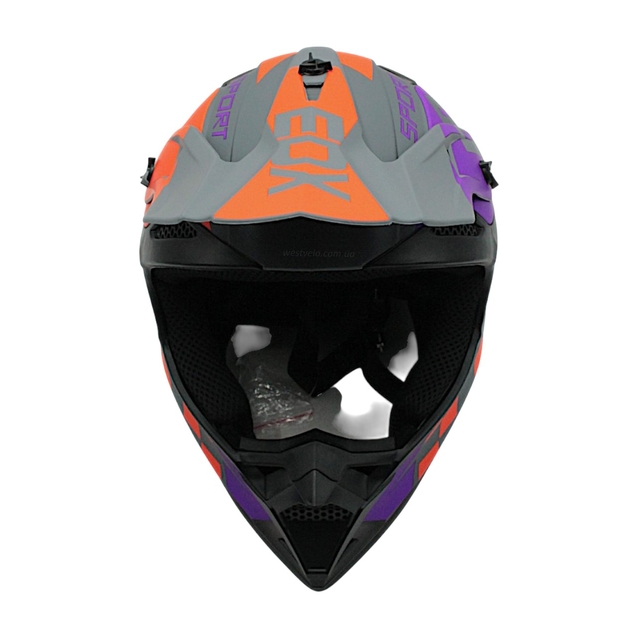 Шолом, закритий крос/ендуро (XL) АТV EDX 026-2 сіро-фіолетово-помаранчевий матовий з дашком + окуляри фото westvelo.com