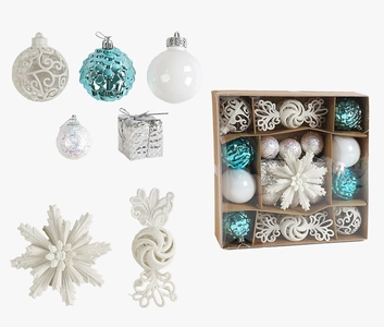 Новорічні прикраси 22 шт, кульки, квітка, візерункові цукерки, D = 5.5 і 3.5 см, (C 67451)