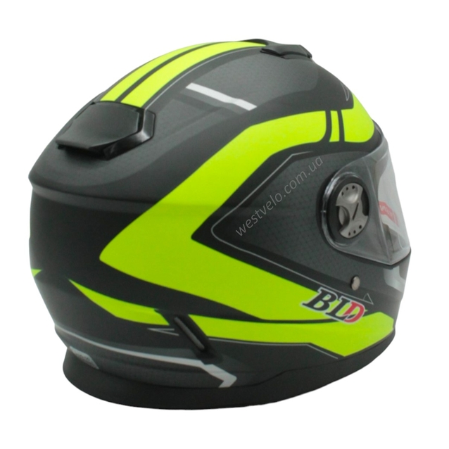 Мото шолом, закритий (S 55-56) BLD-М65 інтеграл, чорний матовий з салатовим малюнком фото westvelo.com