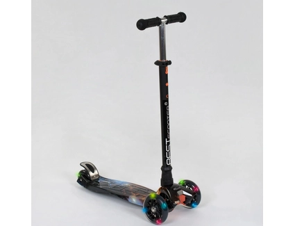 Самокат дитячий 3-х колісний, Best Scooter «MAXI» 2464 / 779-1311 чорний (космос), колеса PU Ø120mm/80mm зі світлом, пластмасовий, трубка керма алюмінієва
