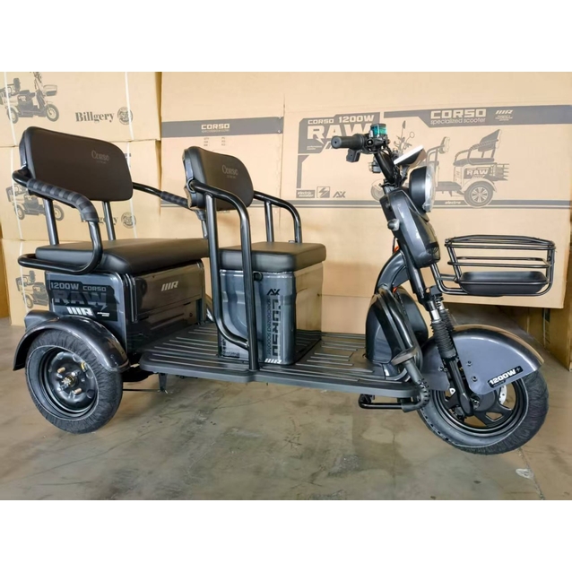 Трицикл Corso «RAW» RW-220075, двигун 1200W, акумулятор 72V 23Ah графеновий, сірий + 1 ящик. акум, колеса 10" фото westvelo.com