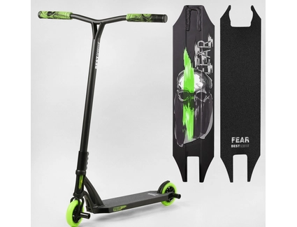 Самокат трюковий Best Scooter «FEAR» МТ-60611 чорно-салатовий, SCS-система, пеги, AL диск та дека, колеса PU Ø115mm, ширина керма - 58 см