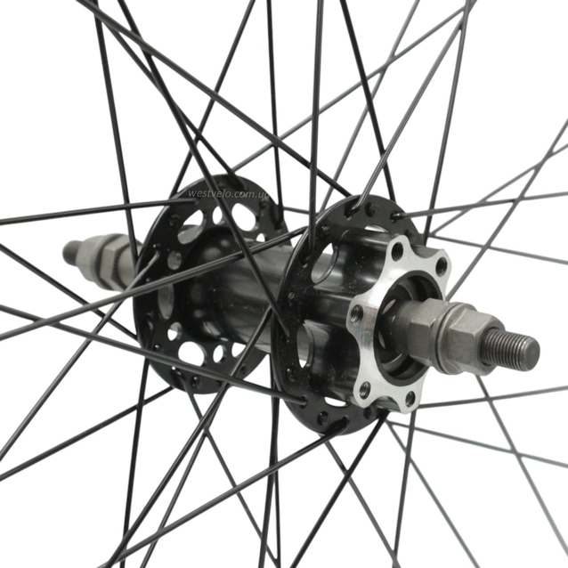 Колесо 26 зад, обід 2-ний чорний дисковий, втулка SHUNFENG проми, диск 6 болтів, чорна спиця фото westvelo.com