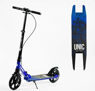 Самокат дитячий 2-х колісний, PU Skyper «UNIC» UN-69470 синій, колеса Ø200mm, ручне дискове гальмо, 1 амортизатор передній