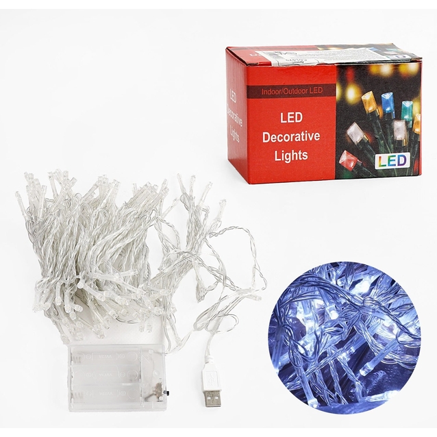 Гірлянда світлодіодна 9 м, 100 ліхтариків, жовте світло, від батарейок, біле світло, 1 режим, у коробці (C 61479 ) фото westvelo.com