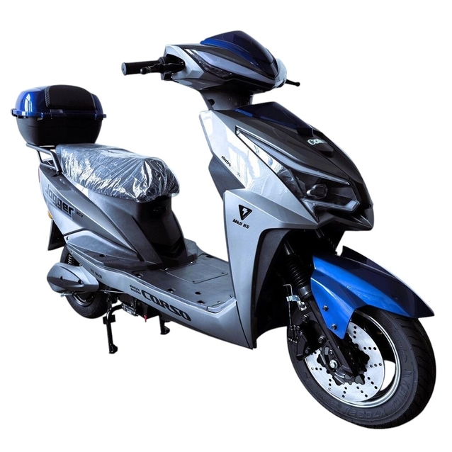 Електроскутер Corso «JOGGER» JR-316044, двигун 1500W, акумулятор 72V 25Ah свинцево-кислотний, сіро-синій, колеса 10" + 1 ящик. акум фото westvelo.com