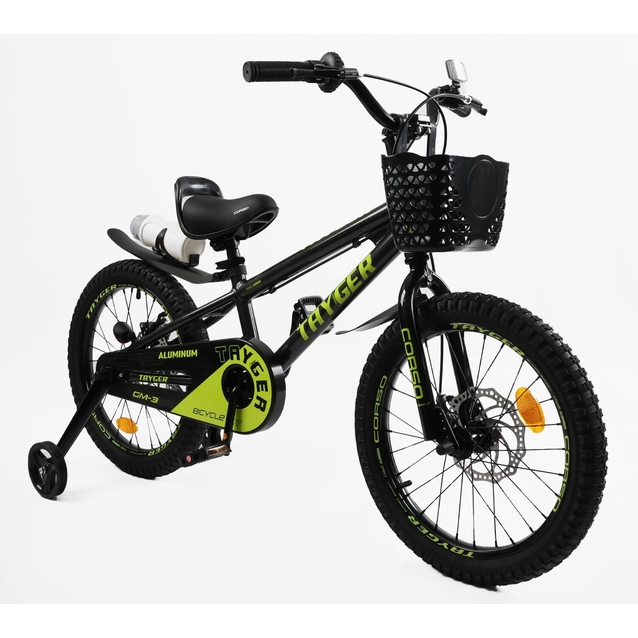 Дитячий велосипед 18 AL Corso «TAYGER» TG-36130 алюмінієва рама, дискові гальма, чорно-жовтий фото westvelo.com
