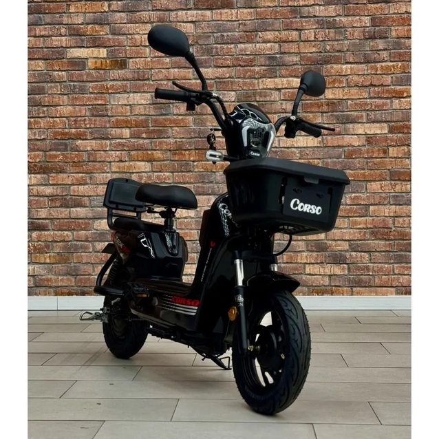 Електроскутер Corso «T-ROK32» TR-010540, двигун 500W, акумулятор 48V/20Ah свинцево-кислотний, чорний, колеса 10" + 1 ящик. акум фото westvelo.com
