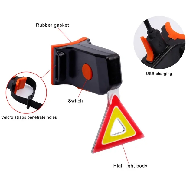 Мигалка usb зад. №902 "Трикутник" LED (LEIHAO-286) червоно-жовта фото westvelo.com