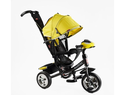 Дитячий велосипед 3-х колісний з батьківською ручкою, з дашком, колеса - EVA (піна) Best Trike 6588/62-119 чорно-жовтий, d=25см переднє, d=20см задні, фара музична, USB, Bluetooth